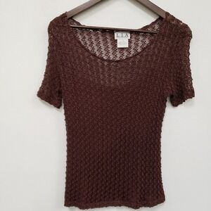 Vintage LIA Womens Open Knit Y2K Top Size M‎ Brown Sheer Fitted Forest Fairy